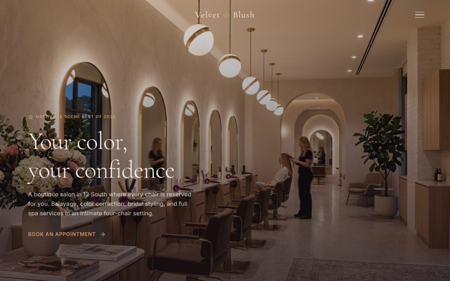 A live customer website built by SNSYS for a boutique salon, with online booking and lead capture