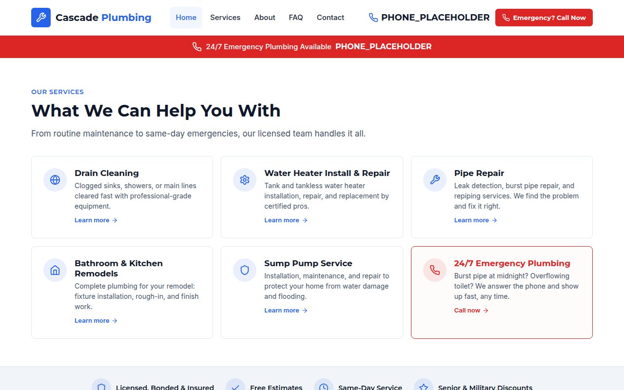 Cascade Plumbing website